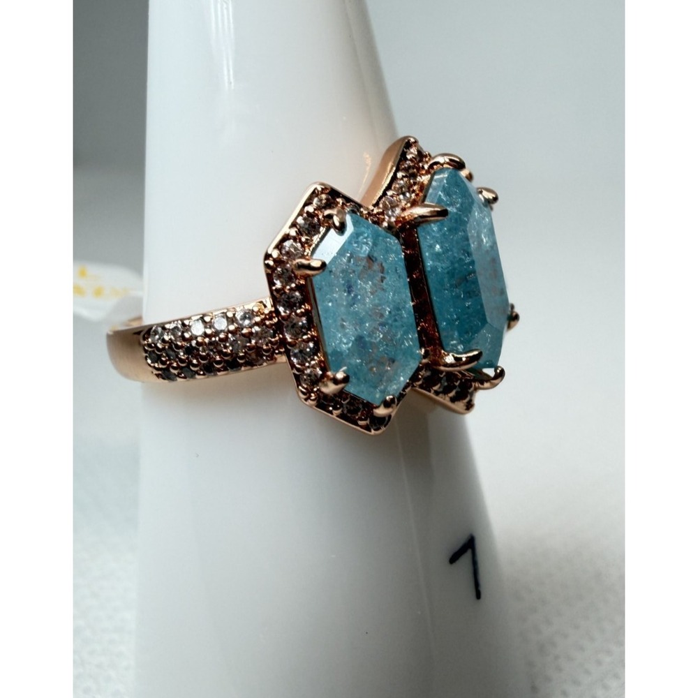 Bomb Party Delicately Decadent Aquamarine Ice Crystal Ring RG34723 Rose Gold 7 - Picture 4 of 5
